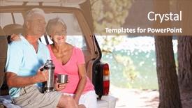  Presentation with sharing - Amazing PPT theme having car sharing - senior couple on country picnic backdrop and a coral colored foreground