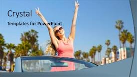  Presentation with road trip - Cool new PPT layouts with car showing peace hand sign backdrop and a light blue colored foreground