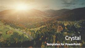  Presentation with tourism hotel - Beautiful presentation design featuring car slope - colorful sunset mountain peak aerial backdrop and a tawny brown colored foreground