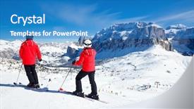  Presentation with ski - Slide deck enhanced with car slope - skiers overlooking the piste background and a teal colored foreground