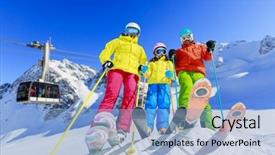  Presentation with winter family - Theme consisting of car slope - skiing family enjoying winter vacation background and a light blue colored foreground