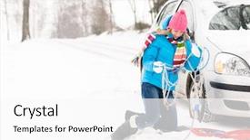  Presentation with chains - Beautiful slides featuring car snow breakdown winter problematic backdrop and a  colored foreground