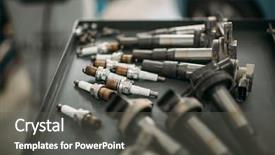  Presentation with spark plugs - Colorful slide deck enhanced with car spark plugs and wires backdrop and a dark gray colored foreground