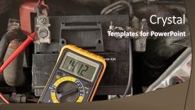  Presentation with electric car battery - Cool new presentation theme with car-starter-battery-voltage-measured backdrop and a tawny brown colored foreground