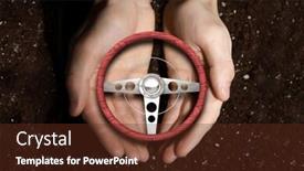  Presentation with wheel - PPT theme having car steering wheel in palms background and a tawny brown colored foreground