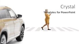 Presentation with pedestrian crossing - PPT theme having car-stopping-at-a-pedestrian background and a white colored foreground