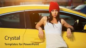  Presentation with punk - Cool new presentation theme with car stylish female hipster model backdrop and a yellow colored foreground