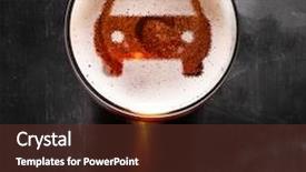  Presentation with beer foam - Cool new slide deck with car symbol on foam in beer glass on black table view from above backdrop and a tawny brown colored foreground