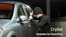  Presentation with robbery and theft - Colorful theme enhanced with car theft - thief with a robbery mask backdrop and a dark gray colored foreground