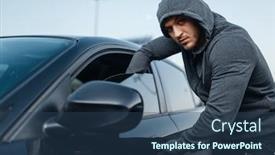  Presentation with car door - Slide set having car-thief-breaking-door-criminal background and a ocean colored foreground