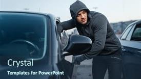  Presentation with car door - Slide set with car-thief-breaking-door-criminal background and a ocean colored foreground