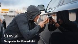  Presentation with car door lock - PPT theme having car-thief-with-screwdriver-breaking background and a wine colored foreground