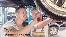  Presentation with mechanics - Slide set with car through the modification background and a coral colored foreground