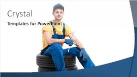  Presentation with car service - Theme having car-tire-service-worker-sitting background and a white colored foreground
