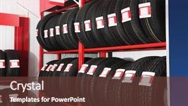  Presentation with tires - Slide set consisting of car tires in automobile store background and a tawny brown colored foreground