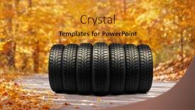  Presentation with tires - Amazing slide set having car-tires-on-an-open backdrop and a gold colored foreground