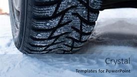  Presentation with tires - Presentation having car-tires-on-winter-road background and a teal colored foreground