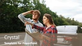  Presentation with tourists - Colorful PPT theme enhanced with car tourists with map having quarrel road travel backdrop and a gray colored foreground