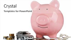  Presentation with piggy bank broken piggybank - Presentation design consisting of car toy and coins background and a white colored foreground