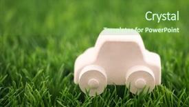  Presentation with eco green car - PPT theme enhanced with car toy on green grass background and a tawny brown colored foreground