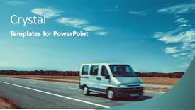  Presentation with autumn blue - Audience pleasing theme consisting of car travel on europe road blue sky and autumn field panorama backdrop and a teal colored foreground