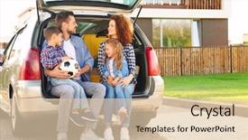  Presentation with young children - Colorful theme enhanced with car trunk near house backdrop and a lemonade colored foreground