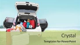  Presentation with luggage - Colorful presentation theme enhanced with car trunk with luggage travel backdrop and a mint green colored foreground