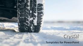  Presentation with snow - Presentation theme with car-tyres-close-up background and a light blue colored foreground