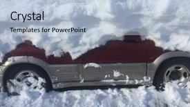  Presentation with blizzard - PPT theme having car under snow after blizzard background and a light blue colored foreground