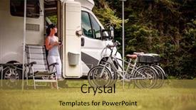  Presentation with caravan - Colorful presentation theme enhanced with car vacation family vacation travel backdrop and a yellow colored foreground