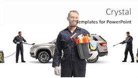  Presentation with car wash - Presentation theme consisting of car-wash-workers-in-uniforms background and a white colored foreground