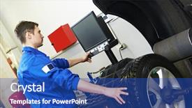  Presentation with spinning wheel - Beautiful slide set featuring car wheel alignment and balancing backdrop and a ocean colored foreground