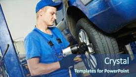  Presentation with car service - Cool new slide deck with tyre industry - car mechanic screwing or unscrewing backdrop and a ocean colored foreground