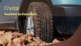  Presentation with stones and sand - Slide set with car-wheel-standing-offroad background and a tawny brown colored foreground