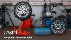  Presentation with tire - Beautiful slide set featuring car-wheels-tire-fitting-machine backdrop and a tawny brown colored foreground