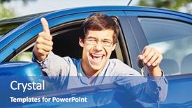  Presentation with sleepy yawning man driving car - PPT theme consisting of car window - driving school background and a teal colored foreground