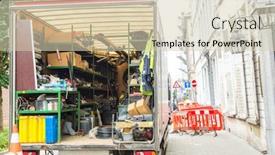  Presentation with old car - Presentation design with car-with-building-equipment-old background and a soft green colored foreground