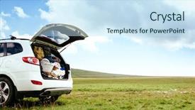  Presentation with skies - PPT theme enhanced with car with full trunk background and a sky blue colored foreground