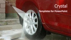  Presentation with car cleaning - PPT layouts enhanced with car with high pressure water background and a tawny brown colored foreground