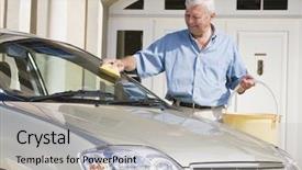  Presentation with sleepy yawning man driving car - Cool new presentation theme with car with sponge outside house backdrop and a light gray colored foreground
