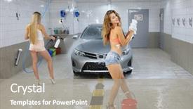  Presentation with sponges - Presentation theme with two girls are sexually washing the car with sponges and soap in a car wash room background and a gray colored foreground