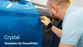  Presentation with vinyl - Theme having car-wrapper-hands-installs-vinyl background and a ocean colored foreground