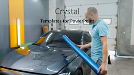  Presentation with roll - Presentation theme consisting of car-wrapper-holds-protective-foil background and a light gray colored foreground