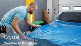  Presentation with car - Cool new PPT theme with car-wrapper-puts-protective-foil backdrop and a teal colored foreground