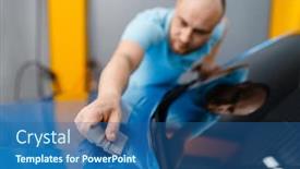  Presentation with film - Presentation design featuring car-wrapper-with-squeegee-installs background and a ocean colored foreground