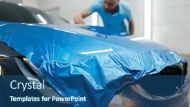  Presentation with car - Cool new presentation design with car-wrapping-man-installs-protective backdrop and a ocean colored foreground