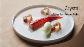  Presentation with prawn - Presentation design consisting of carabinero prawn with savoury ice background and a soft green colored foreground