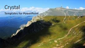  Presentation with sugarcane fields mountains landscape nature - PPT theme featuring caraiman - alpine landscape in bucegi mountains background and a light blue colored foreground