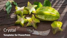  Presentation with fruit - Presentation design having carambola-fruit-with-a-slice background and a tawny brown colored foreground