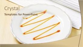 Presentation with manufacturingsteel plate - Presentation theme consisting of caramel drizzle on plate background and a cream colored foreground